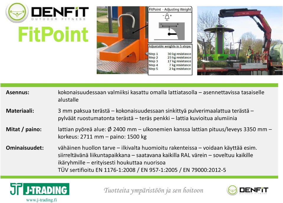 pituus/leveys 3350 mm korkeus: 2711 mm paino: 1500 kg Ominaisuudet: vähäinen huollon tarve ilkivalta huomioitu rakenteissa voidaan käyttää esim.