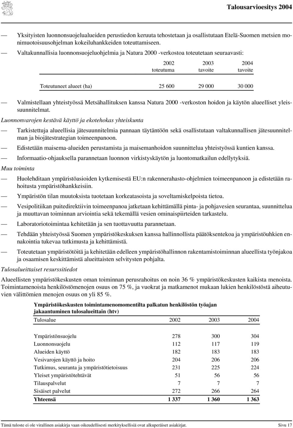 yhteistyössä Metsähallituksen kanssa Natura 2000 -verkoston hoidon ja käytön alueelliset yleissuunnitelmat.