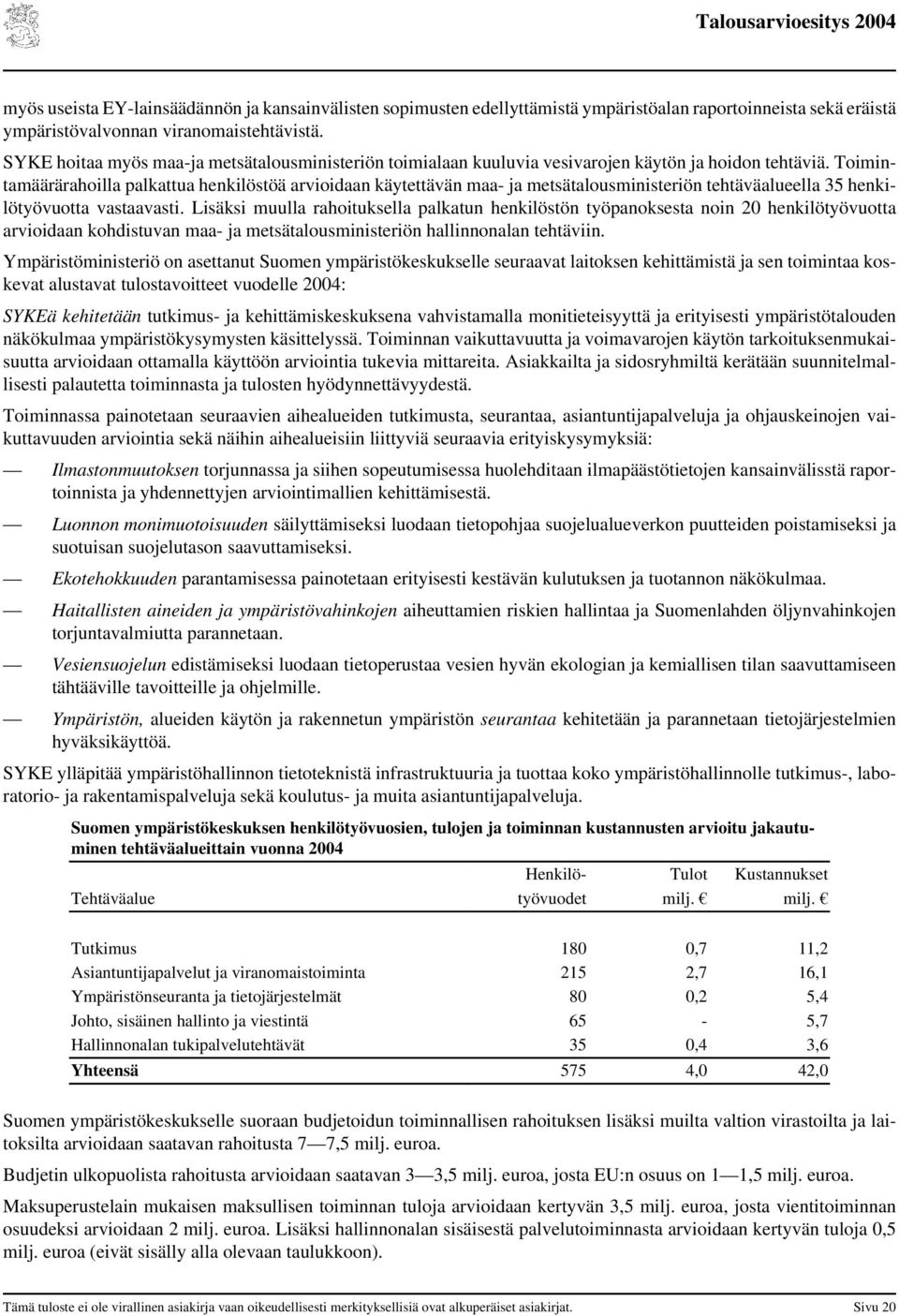 Toimintamäärärahoilla palkattua henkilöstöä arvioidaan käytettävän maa- ja metsätalousministeriön tehtäväalueella 35 henkilötyövuotta vastaavasti.