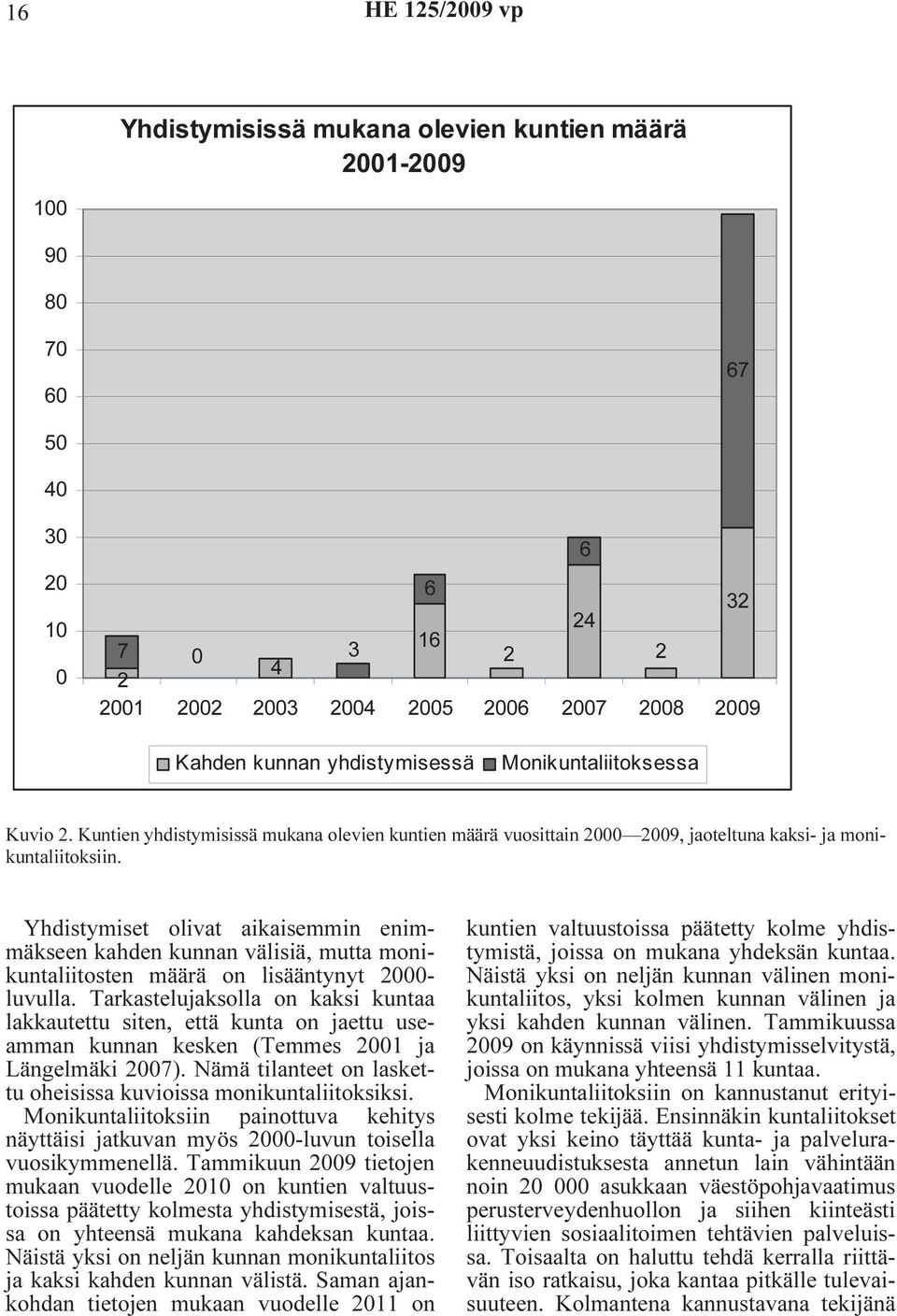 Yhdistymiset olivat aikaisemmin enimmäkseen kahden kunnan välisiä, mutta monikuntaliitosten määrä on lisääntynyt 2000- luvulla.