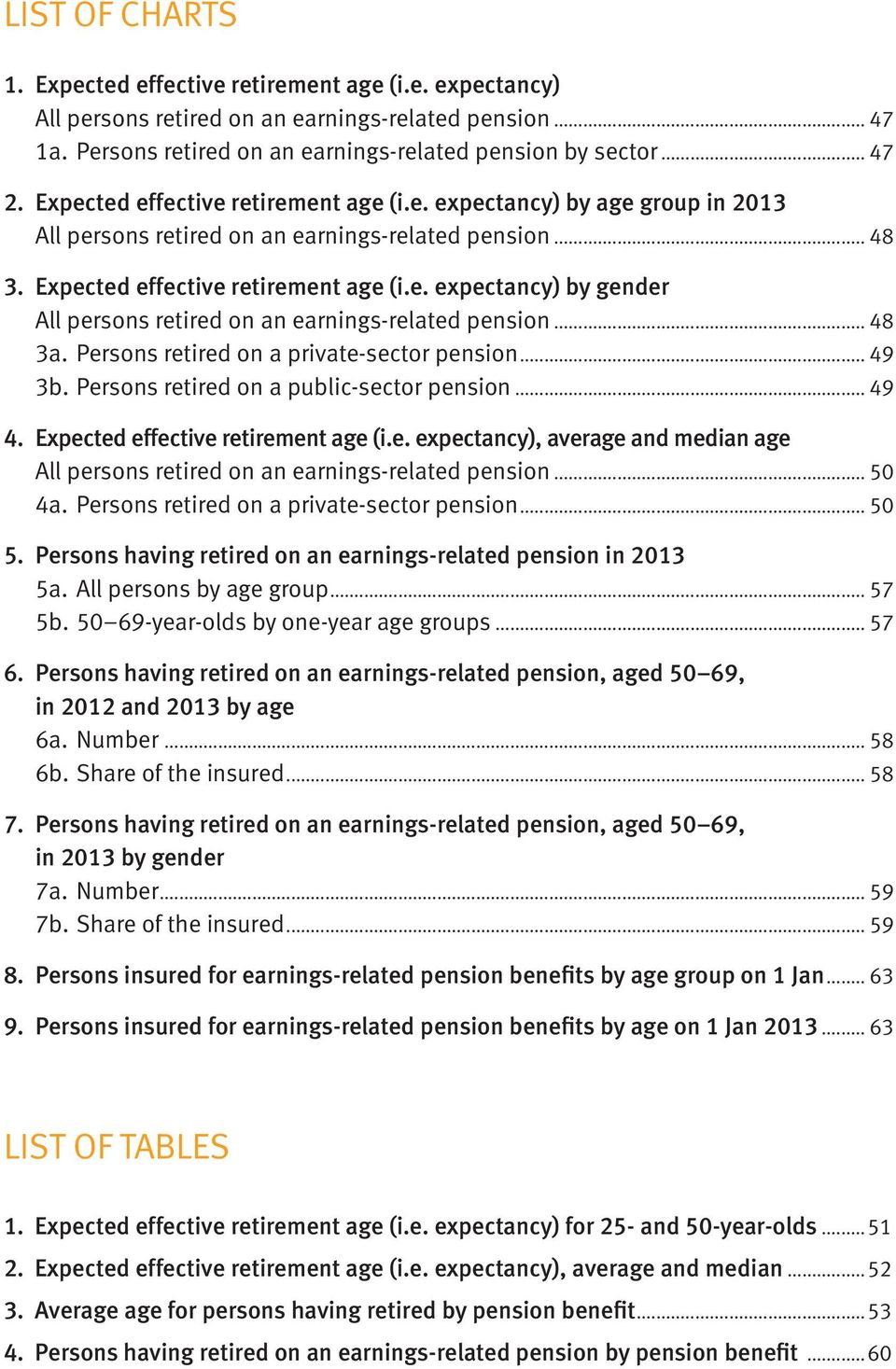 .. 48 3a. Persons retired on a private-sector pension... 49 3b. Persons retired on a public-sector pension... 49 4. Expected effective retirement age (i.e. expectancy), average and median age All persons retired on an earnings-related pension.