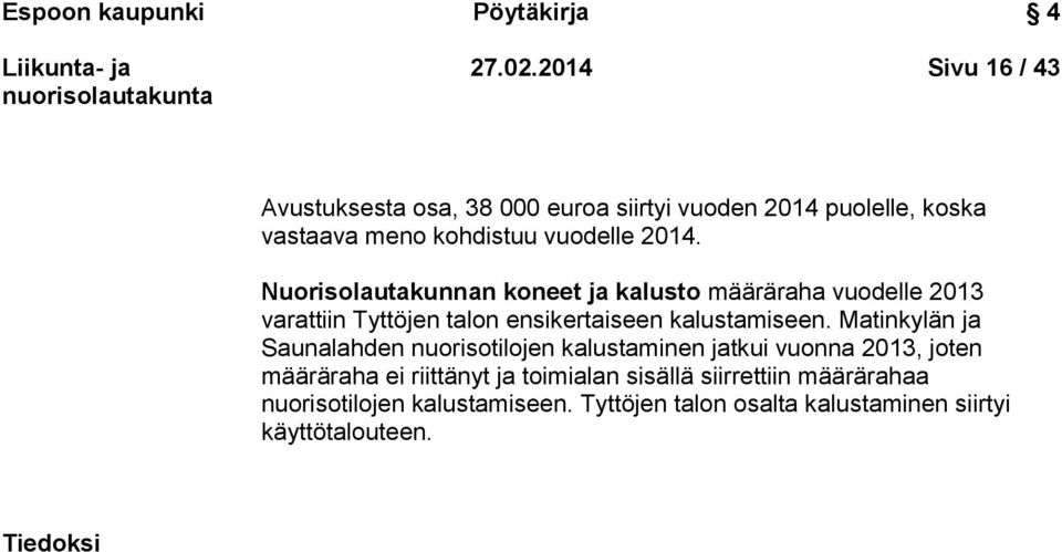 Nuorisolautakunnan koneet ja kalusto määräraha vuodelle 2013 varattiin Tyttöjen talon ensikertaiseen kalustamiseen.