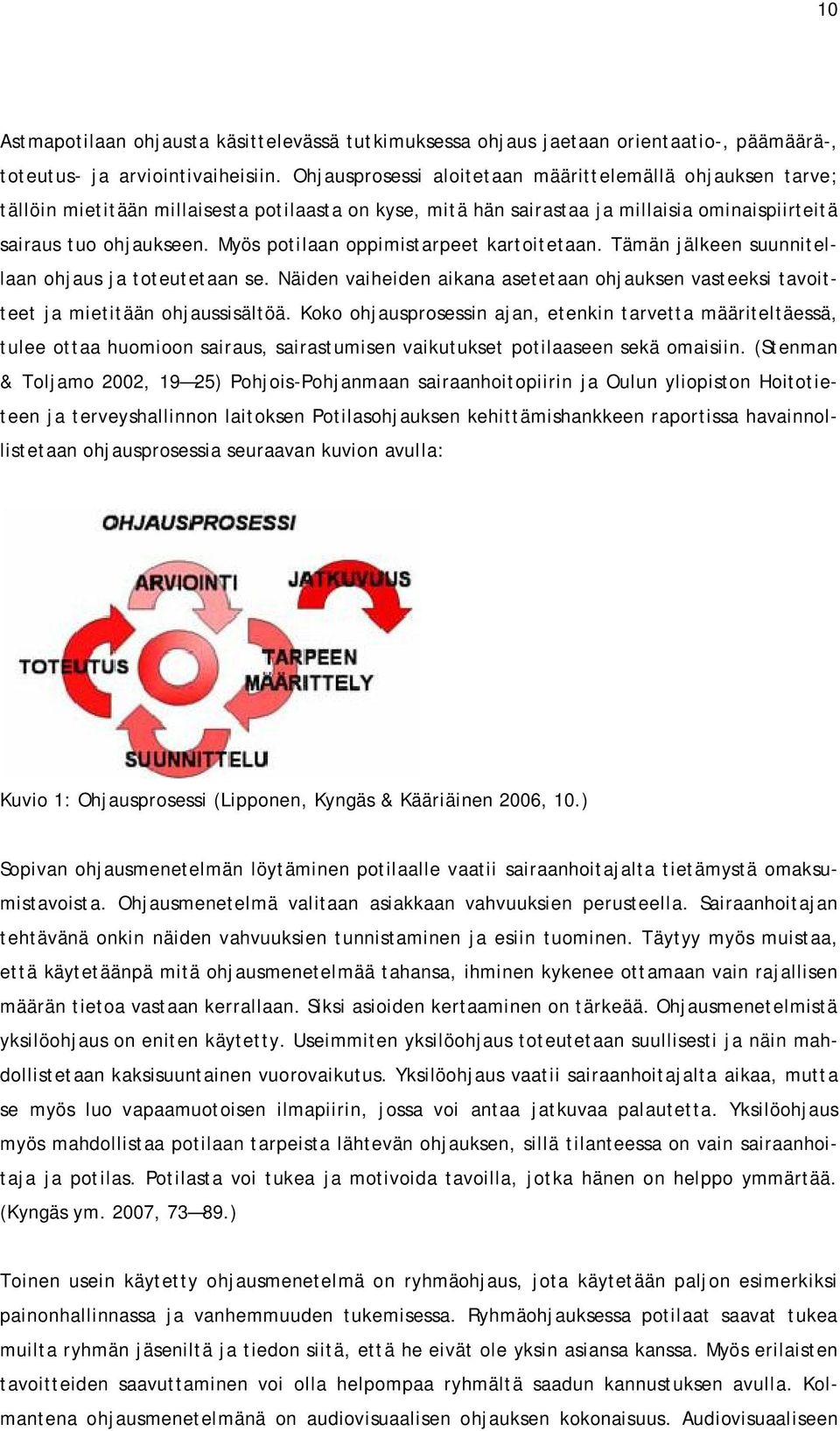 Myös potilaan oppimistarpeet kartoitetaan. Tämän jälkeen suunnitellaan ohjaus ja toteutetaan se. Näiden vaiheiden aikana asetetaan ohjauksen vasteeksi tavoitteet ja mietitään ohjaussisältöä.