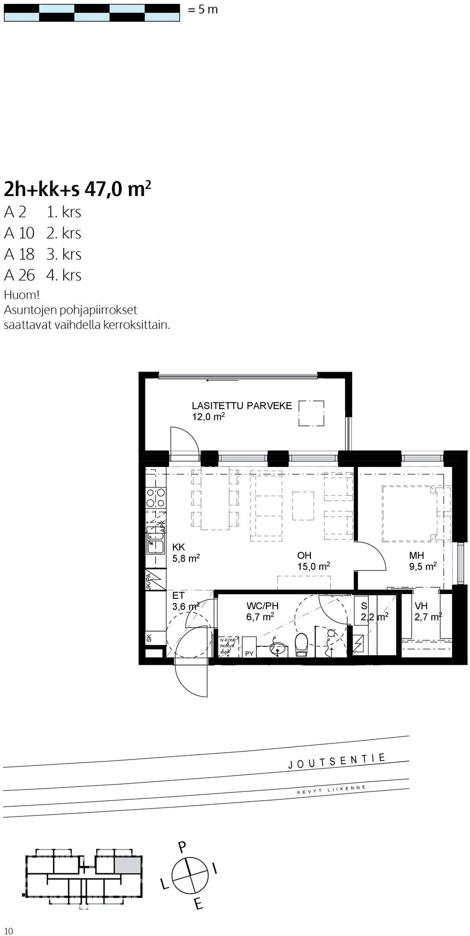 LASTTU PARVK 12,0 m 2 APK KK 5,8 m 2 OH 15,0 m 2 MH 9,5 m 2 JK/PA 3,6 m 2