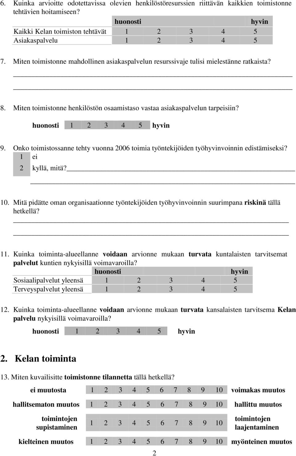 Miten toimistonne henkilöstön osaamistaso vastaa asiakaspalvelun tarpeisiin? huonosti 1 2 3 4 5 hyvin 9. Onko toimistossanne tehty vuonna 2006 toimia työntekijöiden työhyvinvoinnin edistämiseksi?