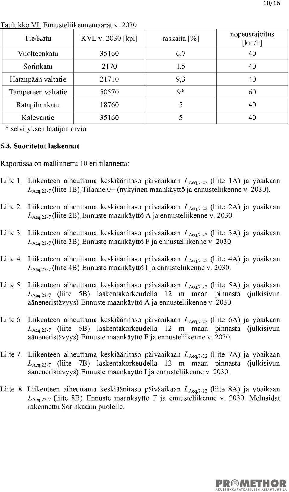 5 40 * selvityksen laatijan arvio 5.3. Suoritetut laskennat Raportissa on mallinnettu 10 eri tilannetta: Liite 1.