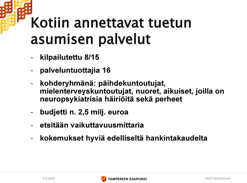nuoret, aikuiset, joilla on neuropsykiatrisia häiriöitä sekä perheet - budjetti n.