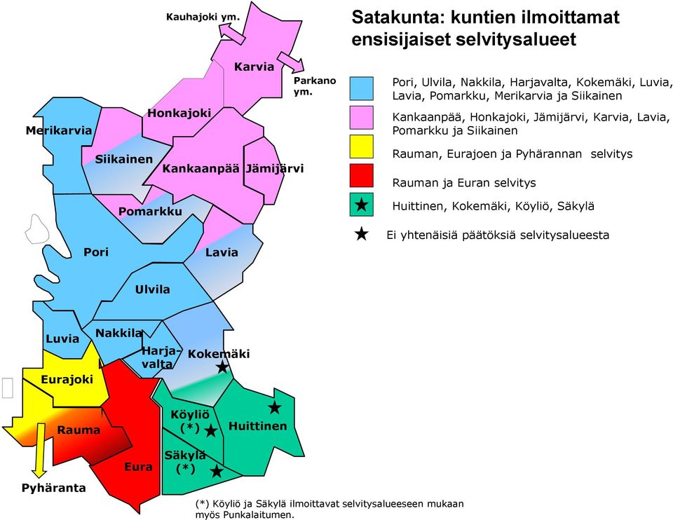 Siikainen Siikainen Kankaanpää Jämijärvi Rauman, Eurajoen ja Pyhärannan selvitys Rauman ja Euran selvitys Pomarkku Huittinen, Kokemäki, Köyliö, Säkylä Pori Lavia