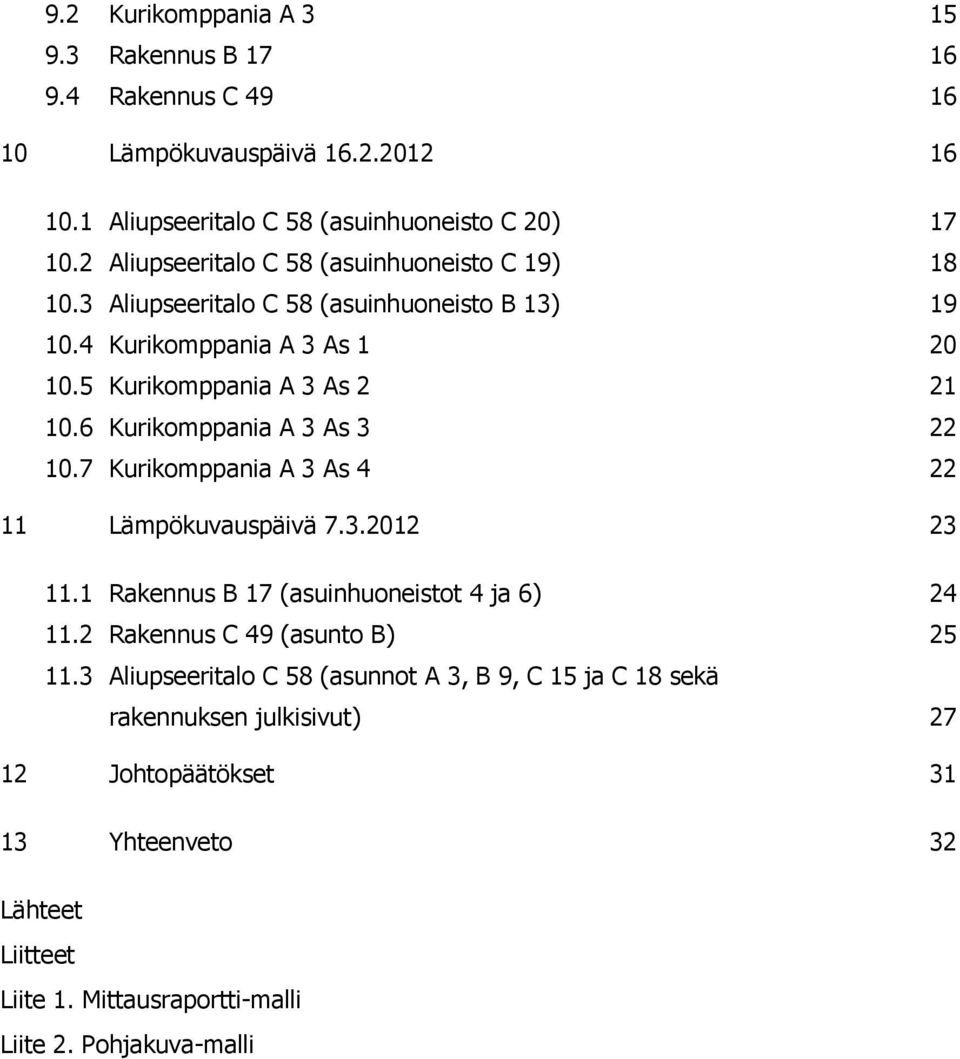 6 Kurikomppania A 3 As 3 22 10.7 Kurikomppania A 3 As 4 22 11 Lämpökuvauspäivä 7.3.2012 23 11.1 Rakennus B 17 (asuinhuoneistot 4 ja 6) 24 11.