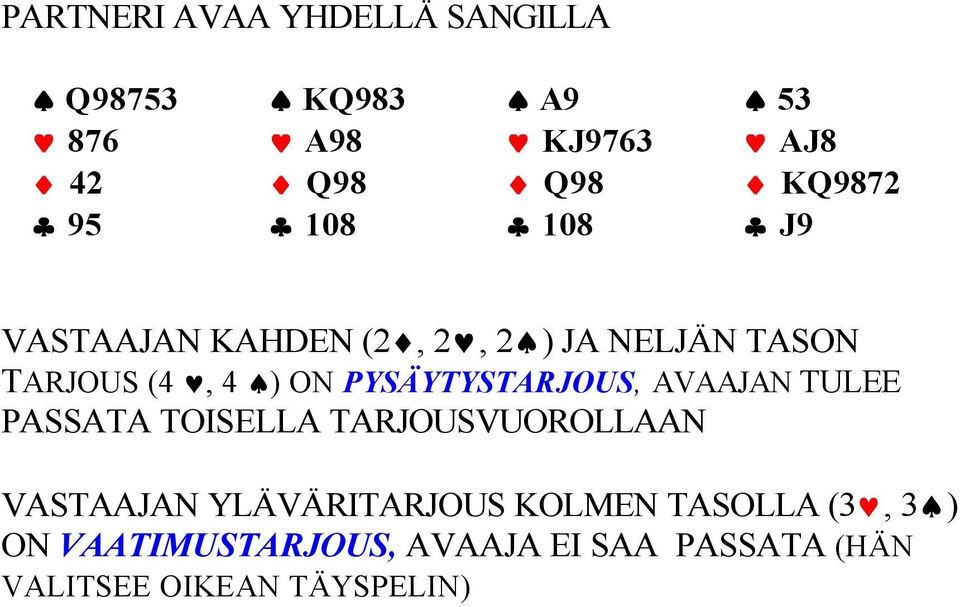 PYSÄYTYSTARJOUS, AVAAJAN TULEE PASSATA TOISELLA TARJOUSVUOROLLAAN VASTAAJAN