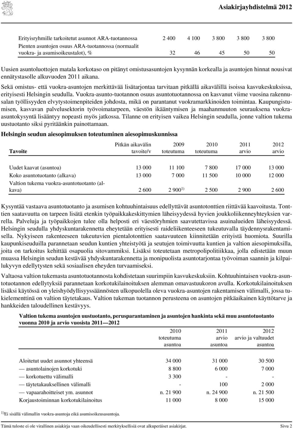 Sekä omistus- että vuokra-asuntojen merkittävää lisätarjontaa tarvitaan pitkällä aikavälillä isoissa kasvukeskuksissa, erityisesti Helsingin seudulla.