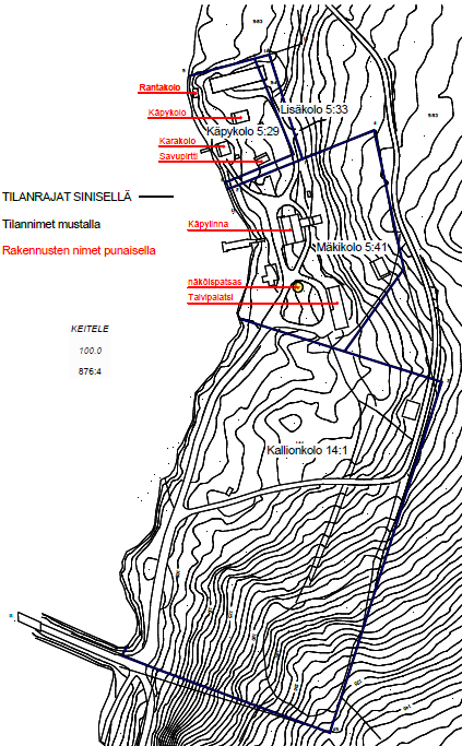 Kaupunginhallitus 11.5.2015 liite nro 5 (6/46) 5 3. LÄHTÖKOHDAT 3.1 Alueen yleiskuvaus Mäkikolon tilalla on kaksi ympärivuotisesti asuttua asuinrakennusta, talousrakennus ja rantasauna.