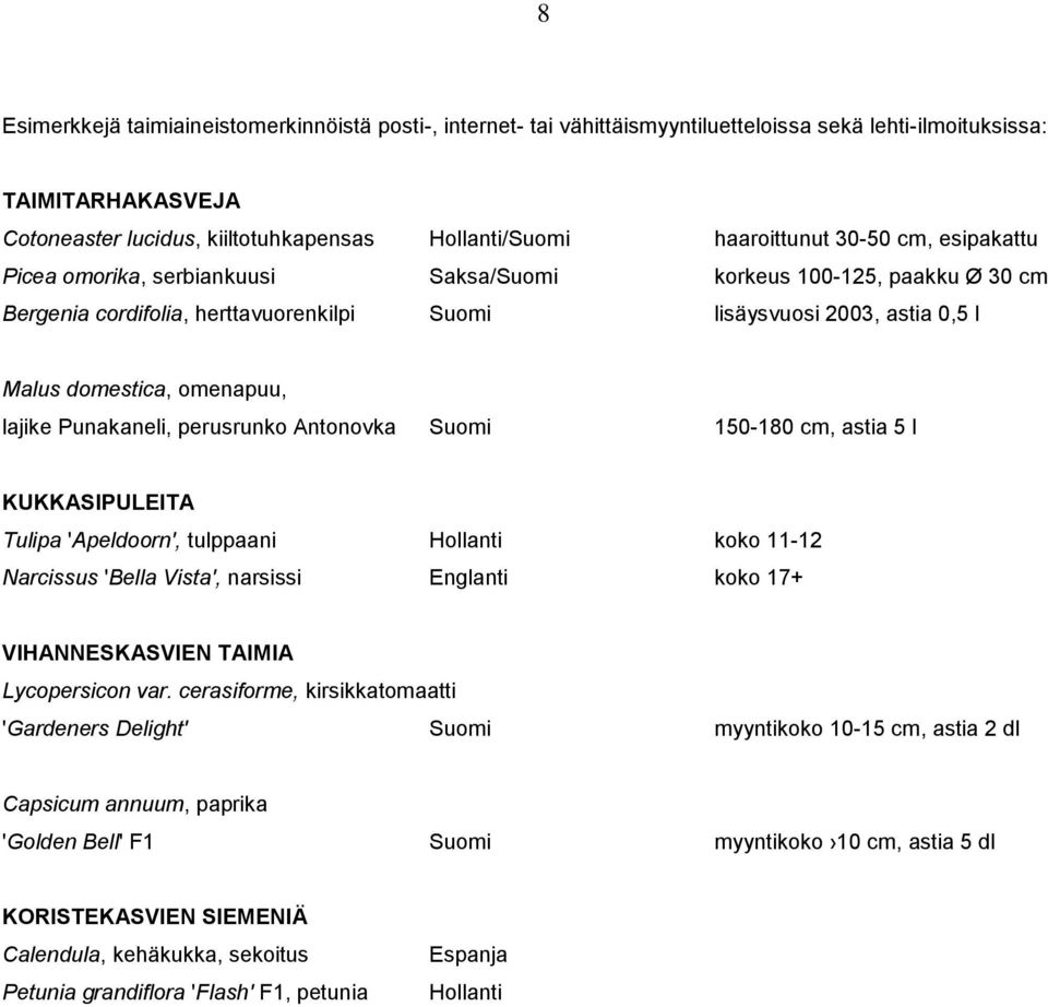 omenapuu, lajike Punakaneli, perusrunko Antonovka Suomi 150-180 cm, astia 5 l KUKKASIPULEITA Tulipa 'Apeldoorn', tulppaani Hollanti koko 11-12 Narcissus 'Bella Vista', narsissi Englanti koko 17+