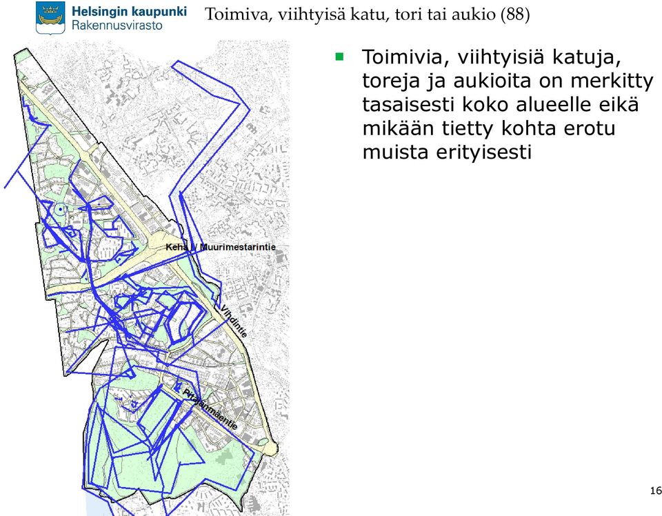 aukioita on merkitty tasaisesti koko alueelle