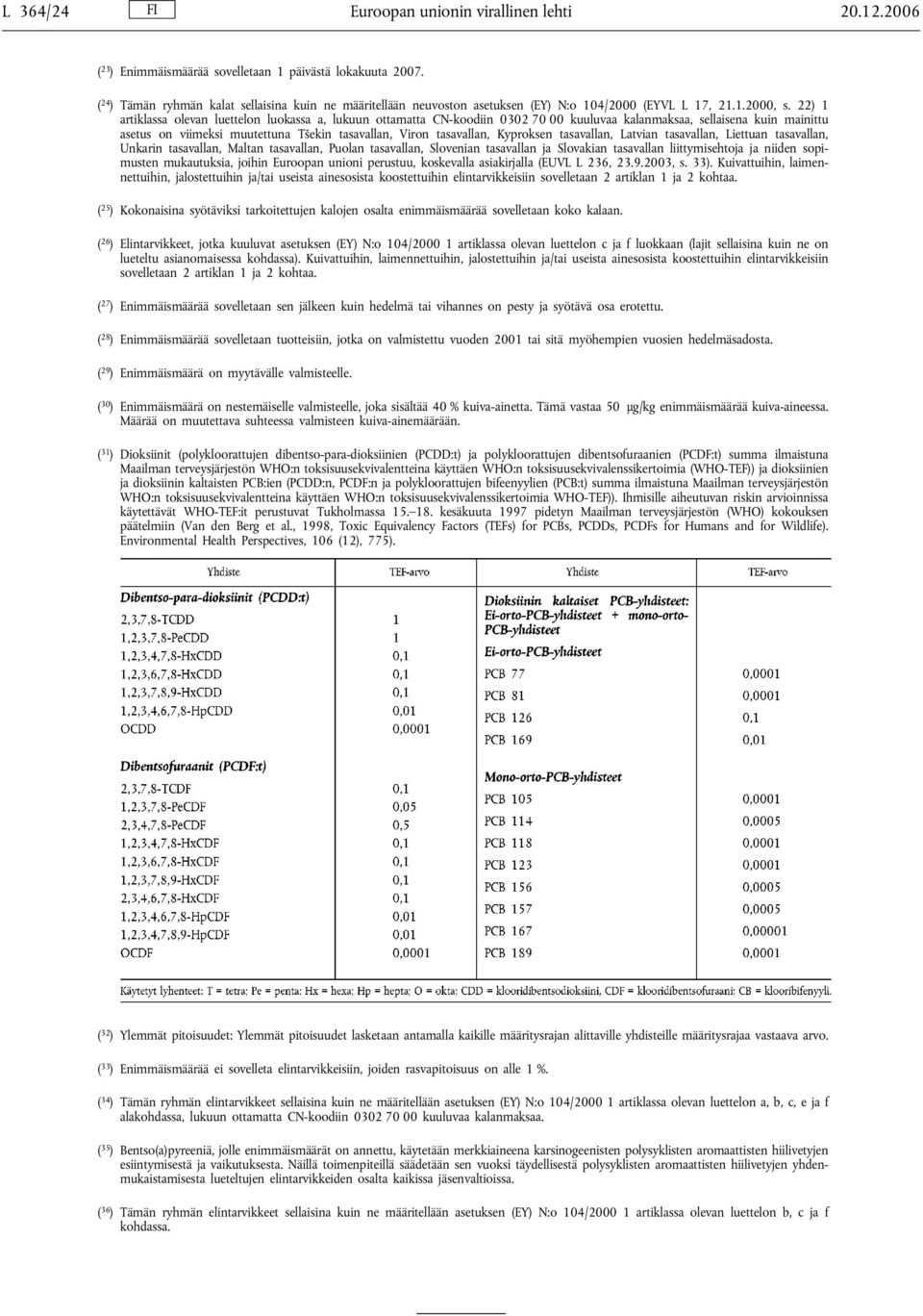 22) 1 artiklassa olevan luettelon luokassa a, lukuun ottamatta CN-koodiin 0302 70 00 kuuluvaa kalanmaksaa, sellaisena kuin mainittu asetus on viimeksi muutettuna Tšekin tasavallan, Viron tasavallan,