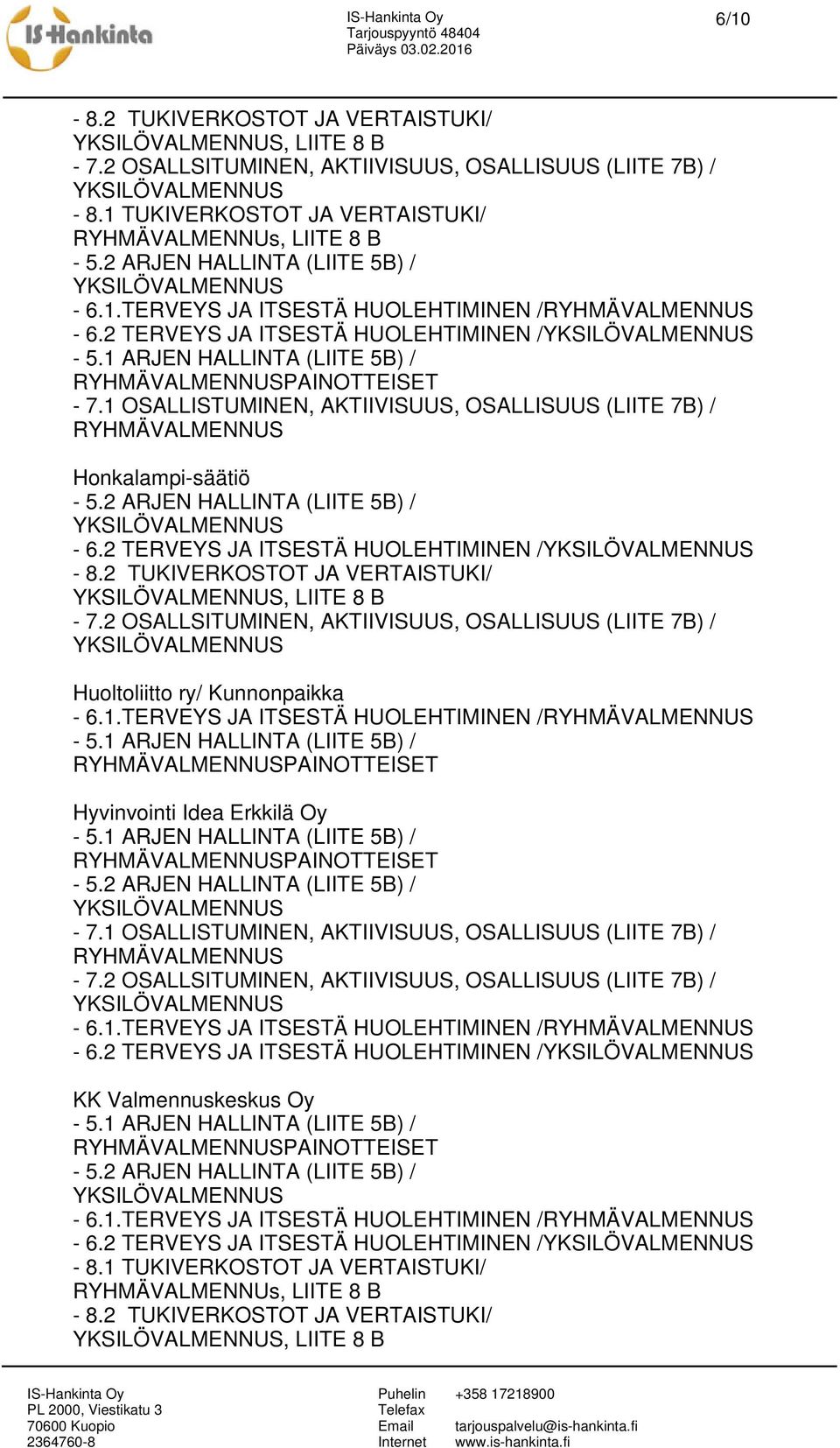 2 TERVEYS JA ITSESTÄ HUOLEHTIMINEN /, LIITE 8 B Huoltoliitto ry/