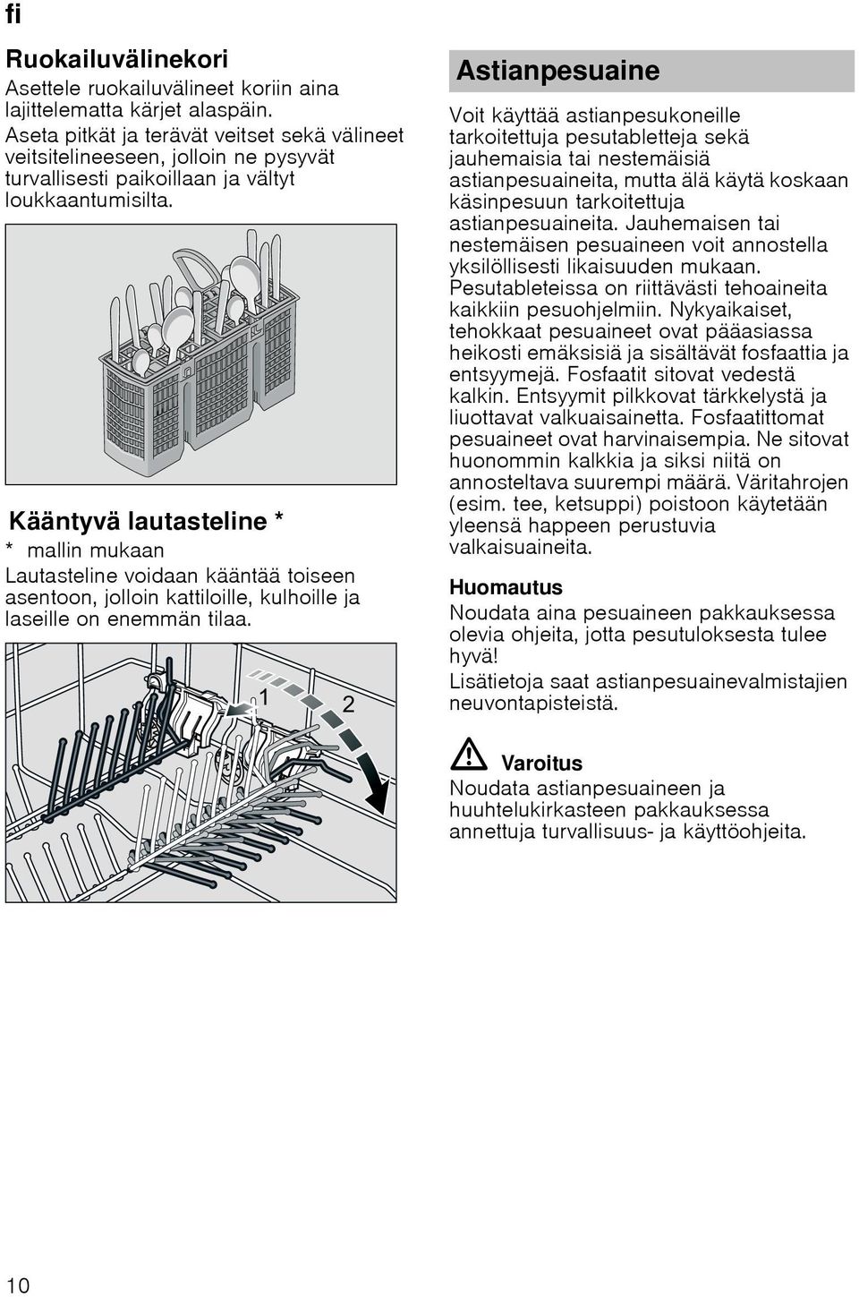 KäntyvälautastelineKääntyvä lautasteline * * mallin mukaan Lautasteline voidaan kääntää toiseen asentoon, jolloin kattiloille, kulhoille ja laseille on enemmän tilaa.