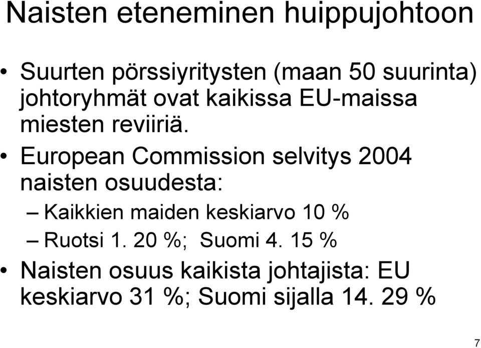 European Commission selvitys 2004 naisten osuudesta: Kaikkien maiden keskiarvo