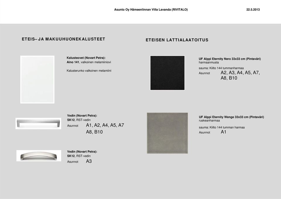 harmaanmusta sauma: Kiilto 144 tummanharmaa A2, A3, A4, A5, A7, SK12, RST-vedin A1, A2, A4, A5, A7