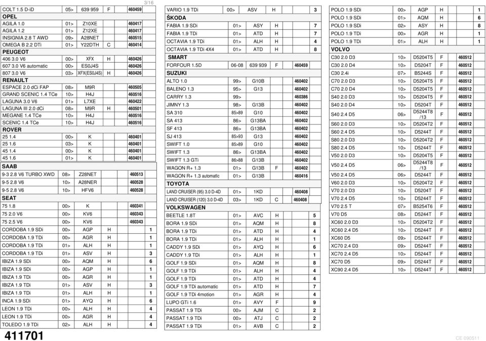 00> K 600.6 0> K 600. 00> K 600.6 0> K 600 SAAB 9-.8 V6 TURBO XWD 08> Z8NET 60 9-.8 V6 0> A8NER 608 9-.8 V6 0> HFV6 608 SEAT.8 00> K 60.0 V6 00> KV6 60. V6 00> KV6 60 /6 CORDOBA.