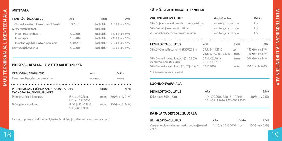 MATERIAALITEKNIIKKA OPPISOPIMUSKOULUTUS Prosessiteollisuuden perustutkinto nonstop SÄHKÖ- JA AUTOMAATIOTEKNIIKKA OPPISOPIMUSKOULUTUS, hakeminen Sähkö- ja automaatiotekniikan perustutkinto nonstop,