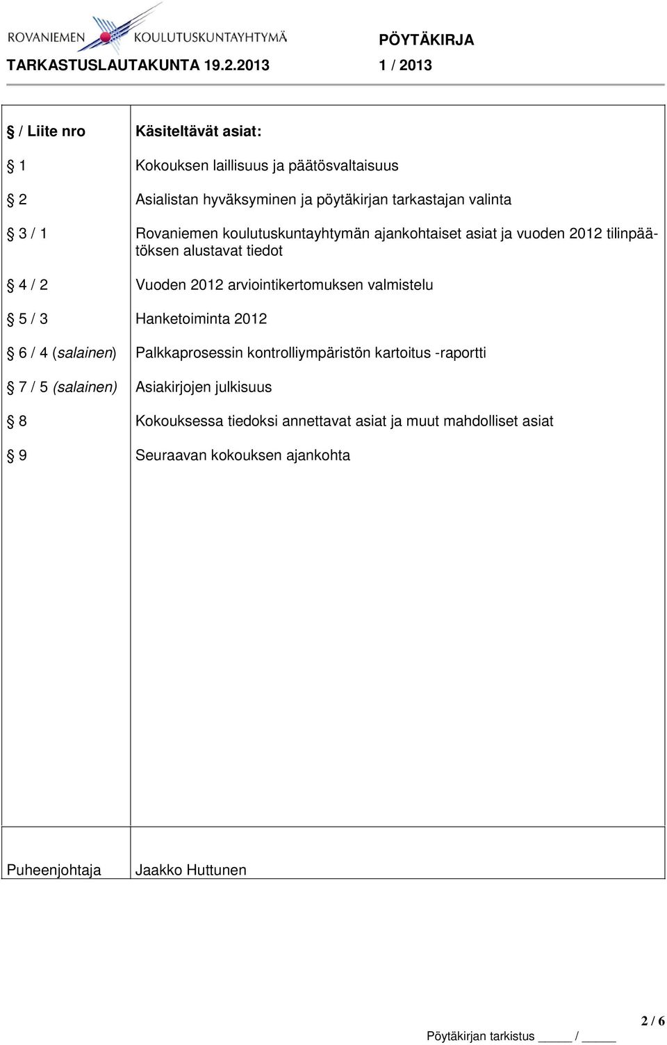 alustavat tiedot Vuoden 2012 arviointikertomuksen valmistelu Hanketoiminta 2012 Palkkaprosessin kontrolliympäristön kartoitus -raportti