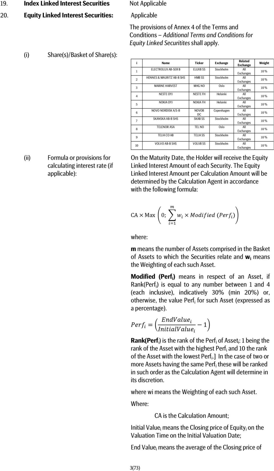 Conditions Additional Terms and Conditions for Equity Linked Securitites shall apply.