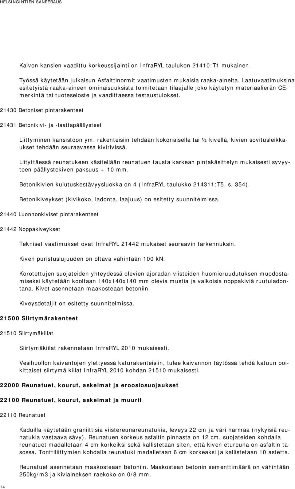 21430 Betoniset pintarakenteet 21431 Betonikivi- ja -laattapäällysteet Liittyminen kansistoon ym.