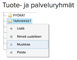 Tuoteryhmäkohtainen asetus - valitse; Asetukset -> Alusta tuoteryhmät -> aktivoi tuoteryhmä -> paina hiiren kakkospainiketta ja valitse Muokkaa : Tee haluamasi asetus tuoteryhmän sisällä ja paina