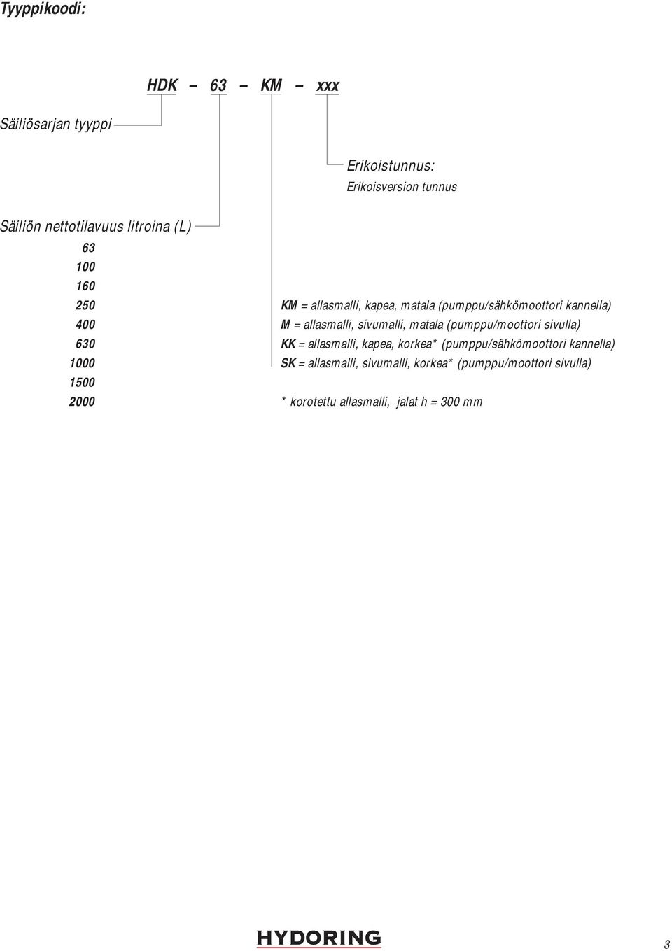 sivumalli, matala (pumppu/moottori sivulla) 630 KK = allasmalli, kapea, korkea* (pumppu/sähkömoottori