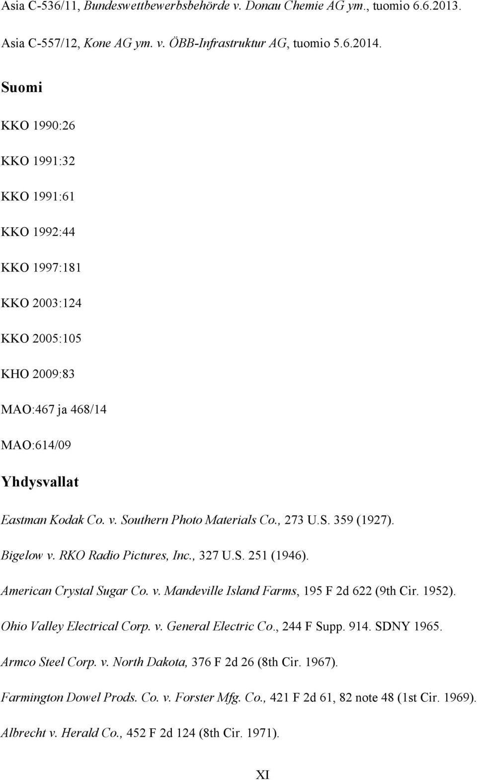 , 273 U.S. 359 (1927). Bigelow v. RKO Radio Pictures, Inc., 327 U.S. 251 (1946). American Crystal Sugar Co. v. Mandeville Island Farms, 195 F 2d 622 (9th Cir. 1952). Ohio Valley Electrical Corp. v. General Electric Co.