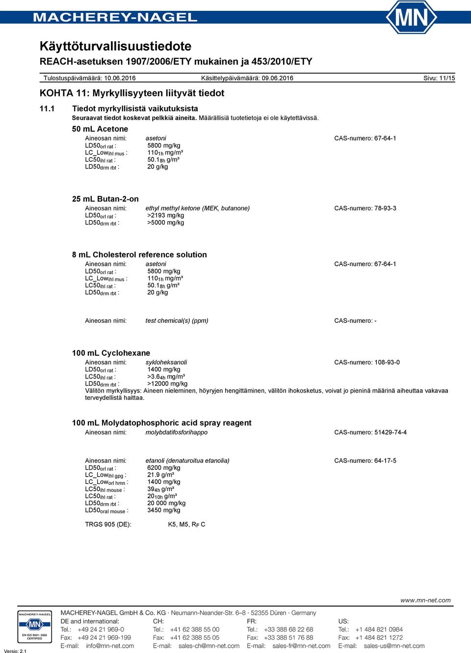 1 8h g/m³ LD50 drm rbt : 20 g/kg Sivu: 11/15 25 ml Butan-2-on Aineosan nimi: ethyl methyl ketone (MEK, butanone) CAS-numero: 78-93-3 LD50 orl rat : >2193 mg/kg LD50 drm rbt : >5000 mg/kg 8 ml