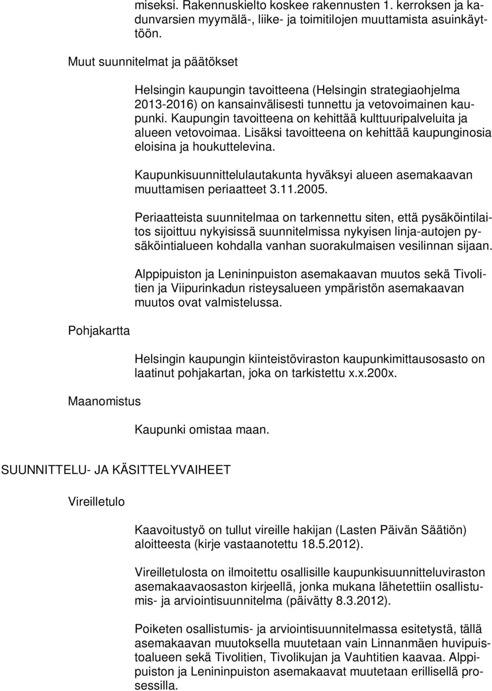 Kaupungin tavoitteena on kehittää kulttuuripalveluita ja alueen vetovoimaa. Lisäksi tavoitteena on kehittää kaupunginosia eloisina ja houkuttelevina.