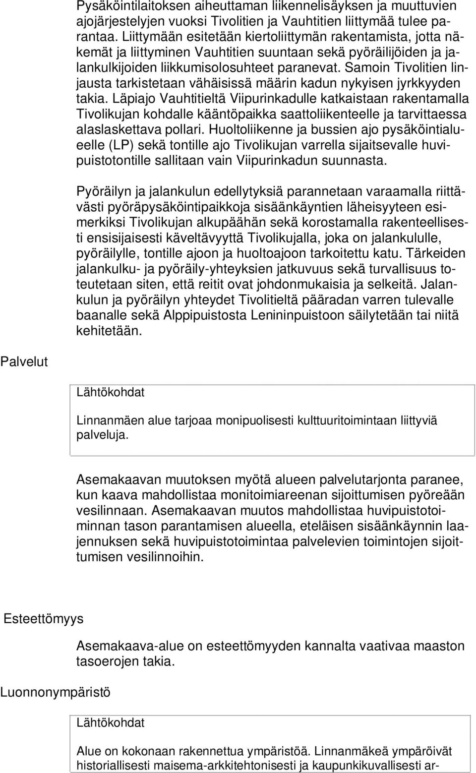 Samoin Tivolitien linjausta tarkistetaan vähäisissä määrin kadun nykyisen jyrkkyyden takia.