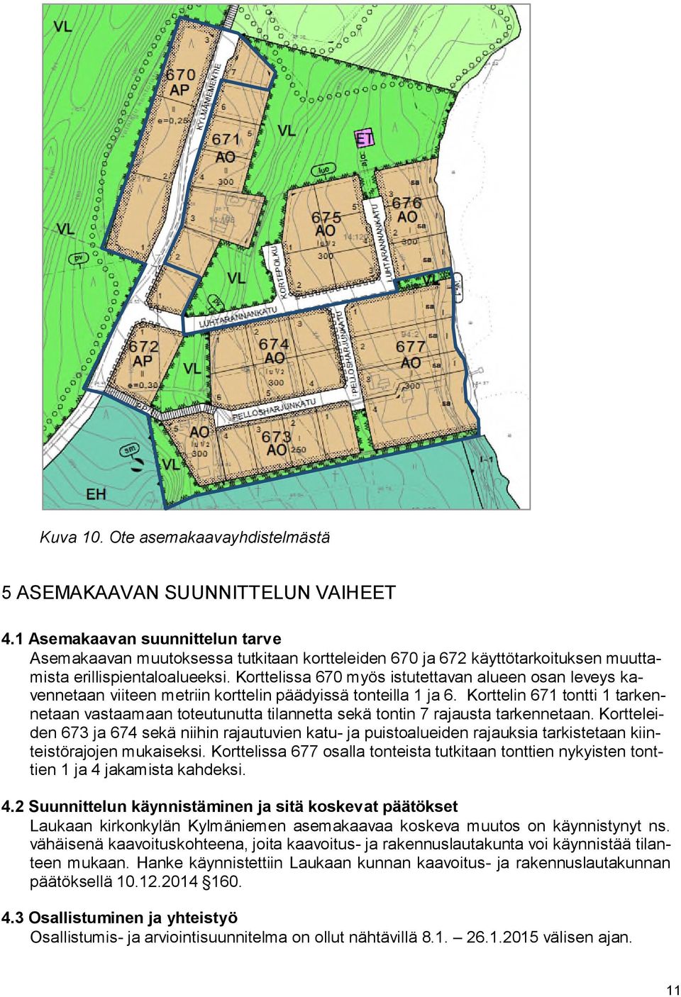 Korttelissa 670 myös istutettavan alueen osan leveys kavennetaan viiteen metriin korttelin päädyissä tonteilla 1 ja 6.