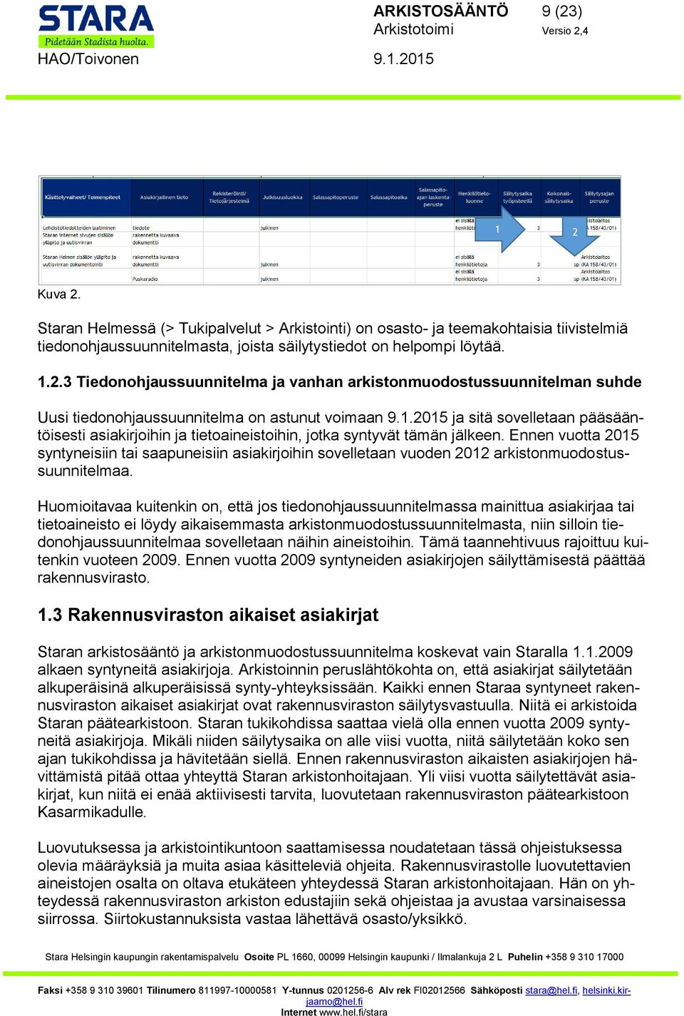 Ennen vuotta 2015 syntyneisiin tai saapuneisiin asiakirjoihin sovelletaan vuoden 2012 arkistonmuodostussuunnitelmaa.