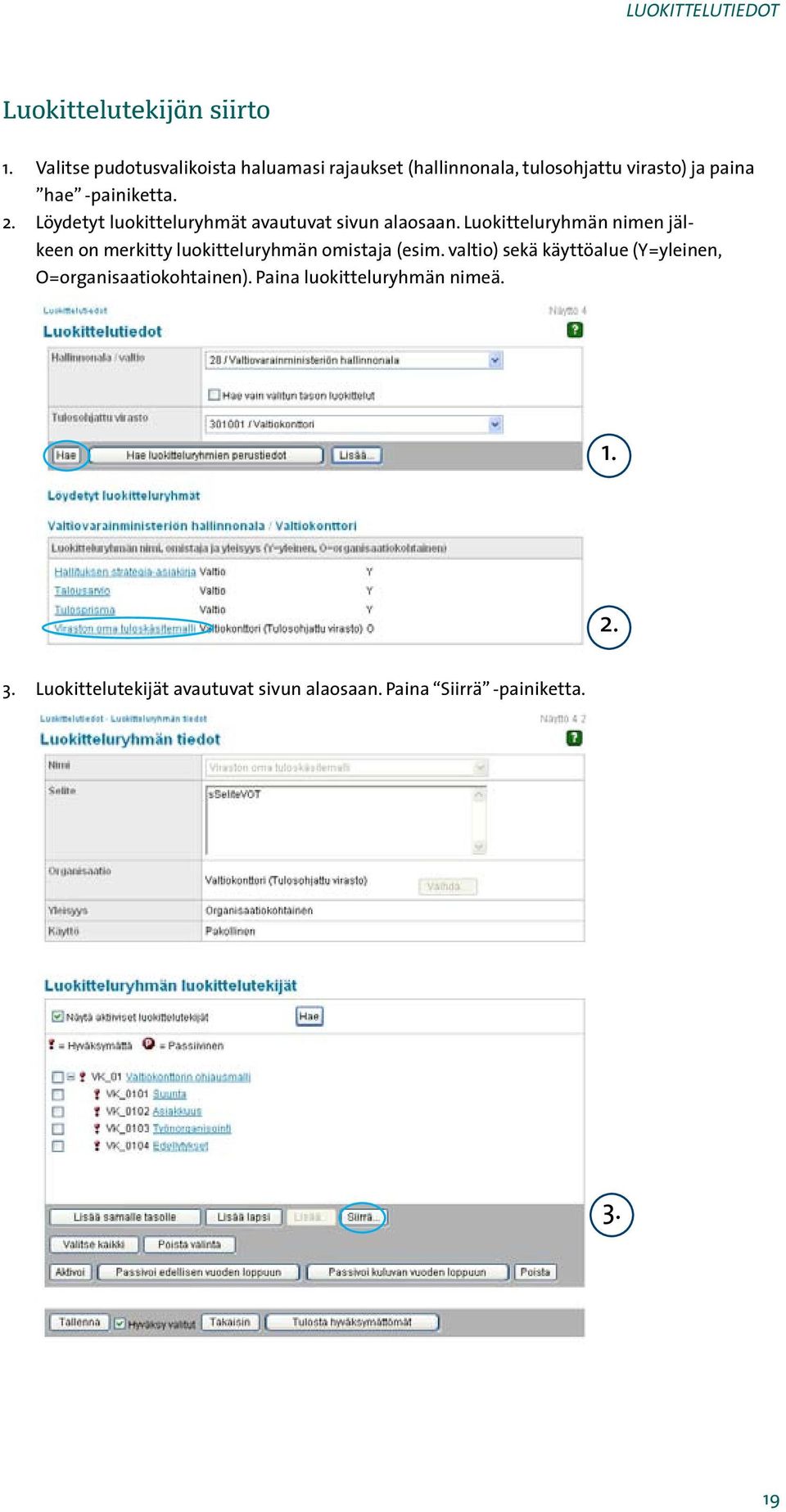 Luokitteluryhmän nimen jälkeen on merkitty luokitteluryhmän omistaja (esim.