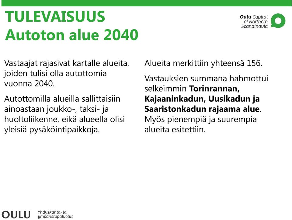 yleisiä pysäköintipaikkoja. Alueita merkittiin yhteensä 156.