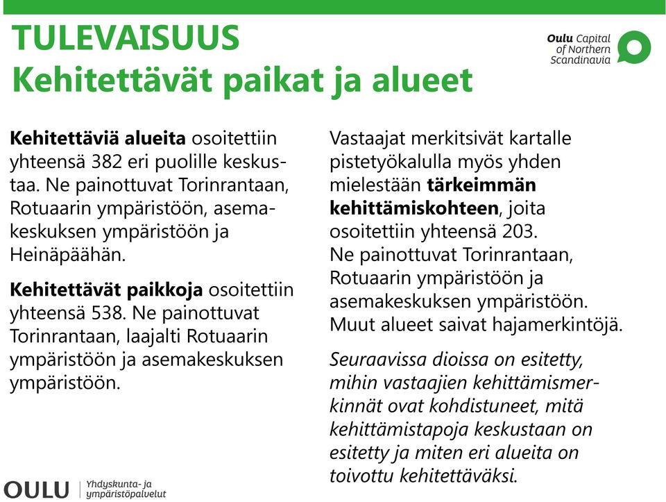 Ne painottuvat Torinrantaan, laajalti Rotuaarin ympäristöön ja asemakeskuksen ympäristöön.