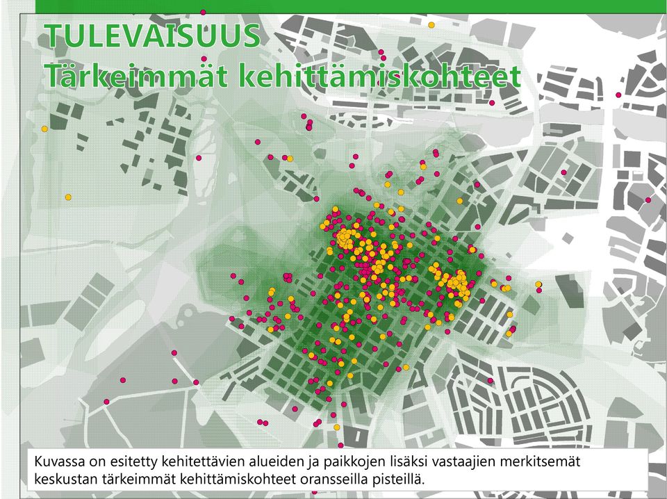 vastaajien merkitsemät keskustan