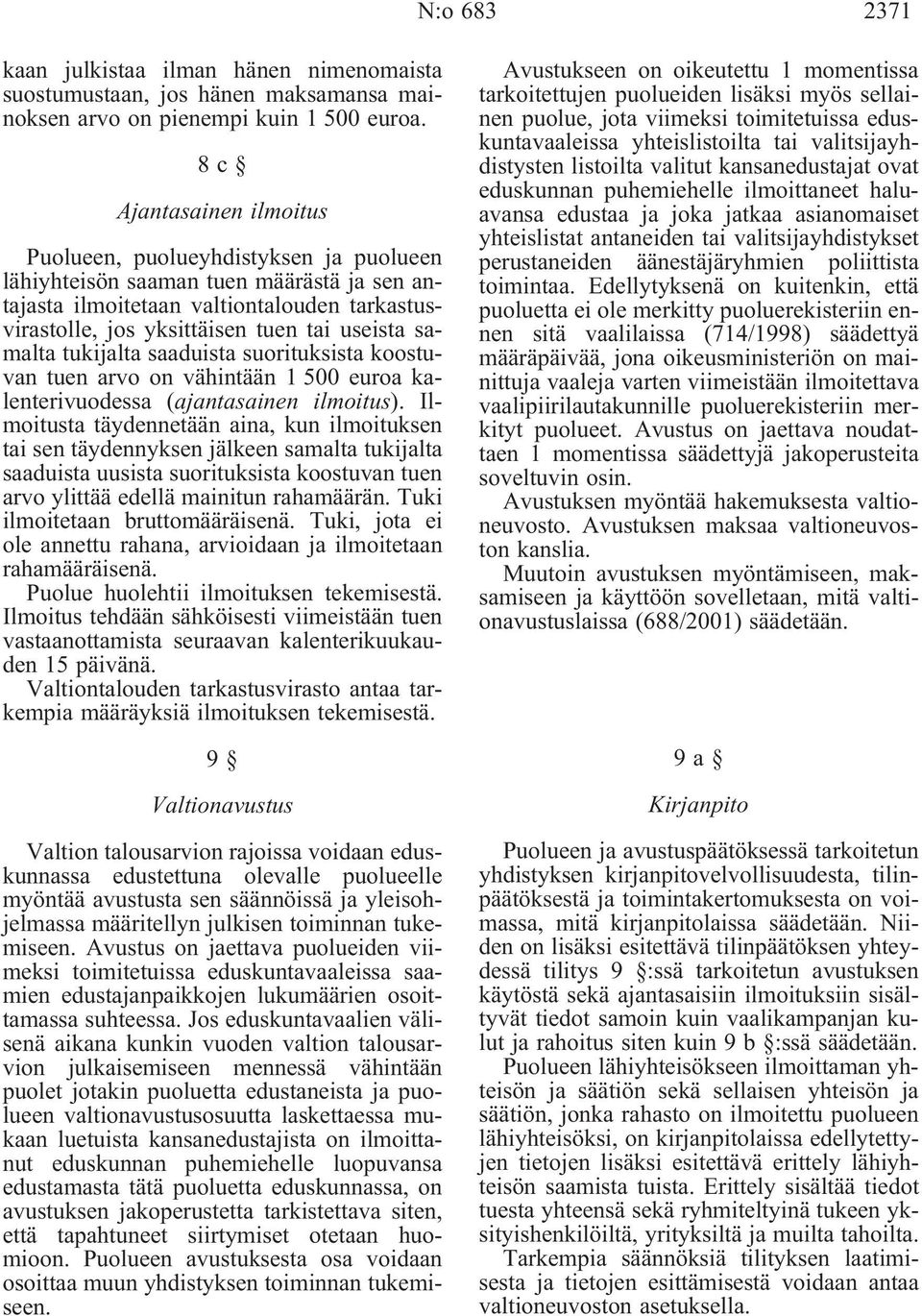 samalta tukijalta saaduista suorituksista koostuvan tuen arvo on vähintään 1 500 euroa kalenterivuodessa (ajantasainen ilmoitus).