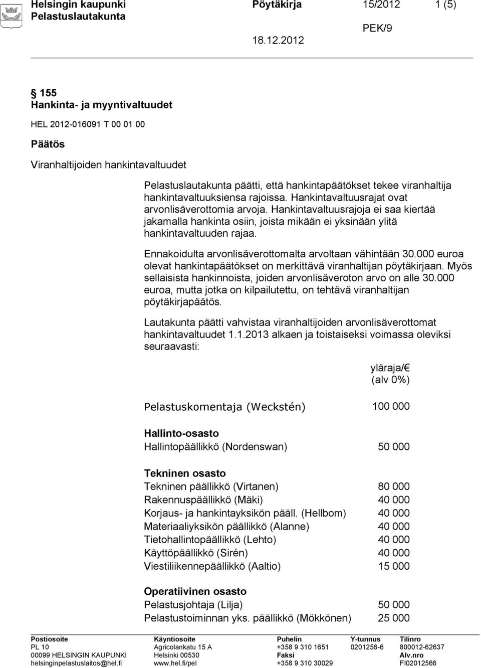 Hankintavaltuusrajoja ei saa kiertää jakamalla hankinta osiin, joista mikään ei yksinään ylitä hankintavaltuuden rajaa. Ennakoidulta arvonlisäverottomalta arvoltaan vähintään 30.