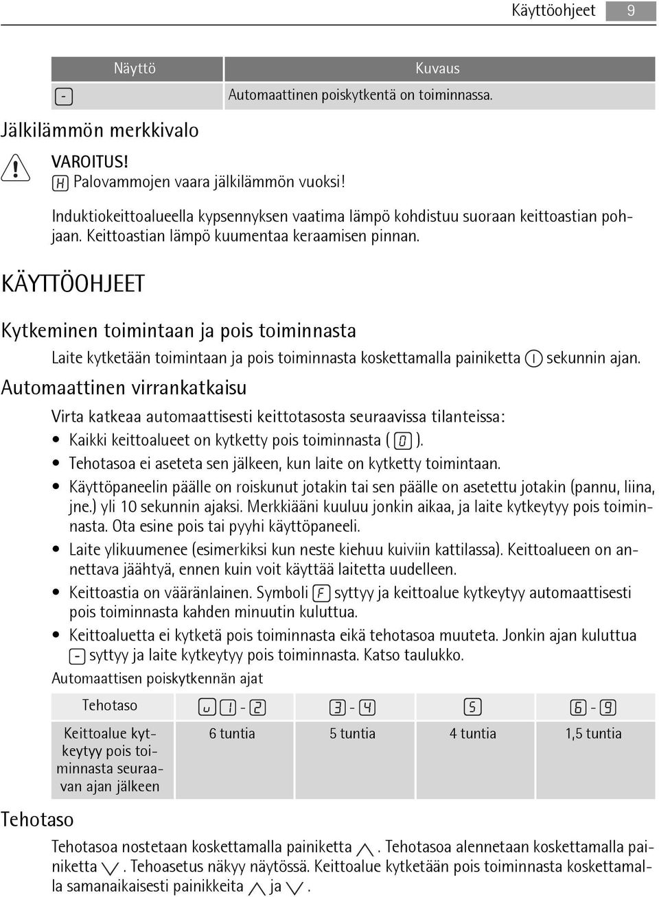 KÄYTTÖOHJEET Kytkeminen toimintaan ja pois toiminnasta Laite kytketään toimintaan ja pois toiminnasta koskettamalla painiketta sekunnin ajan.