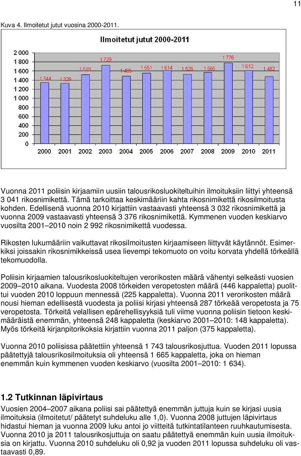 Edellisenä vuonna 2010 kirjattiin vastaavasti yhteensä 3 032 rikosnimikettä ja vuonna 2009 vastaavasti yhteensä 3 376 rikosnimikettä.