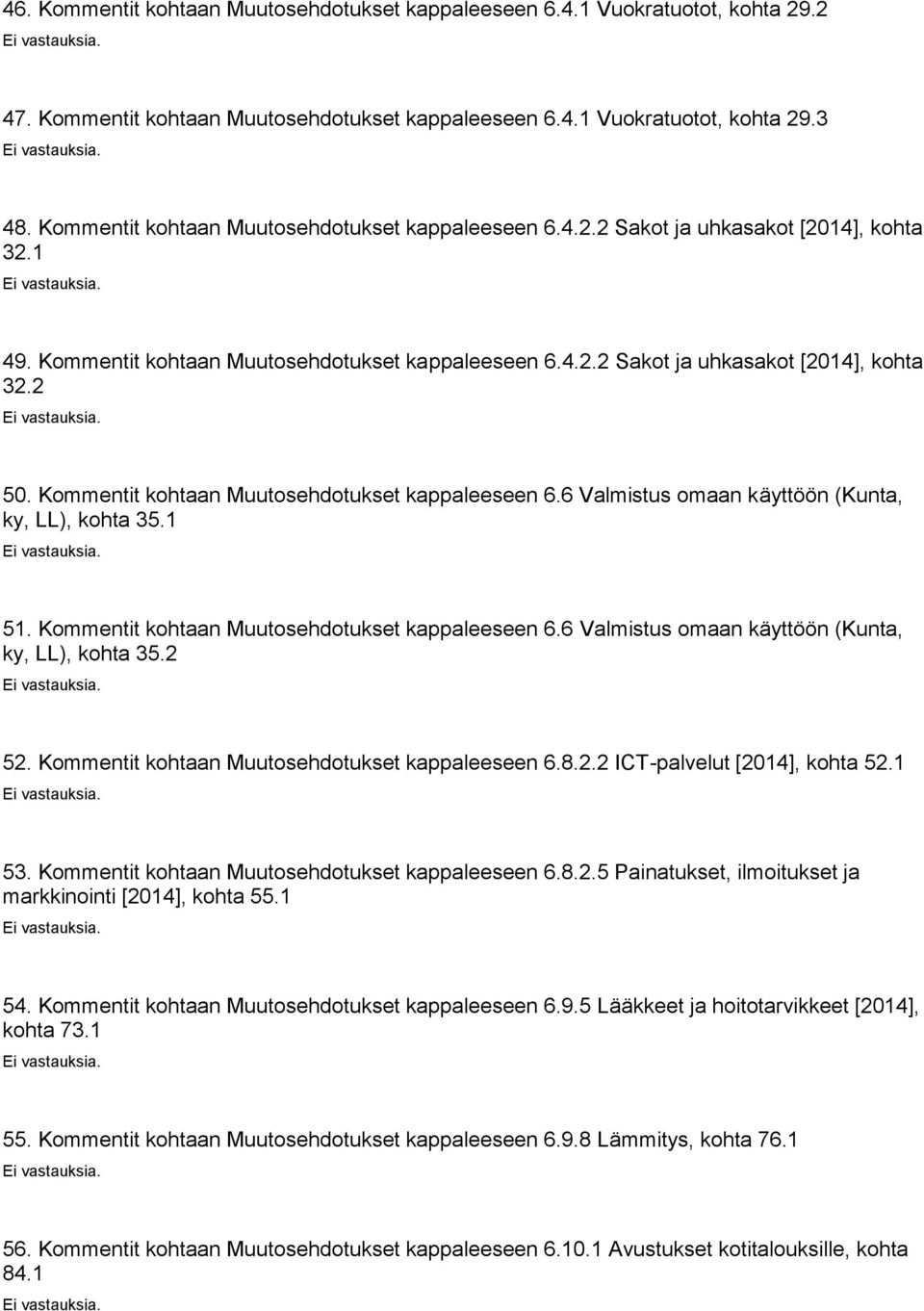 Kommentit kohtaan Muutosehdotukset kappaleeseen 6.6 Valmistus omaan käyttöön (Kunta, ky, LL), kohta 35.1 51. Kommentit kohtaan Muutosehdotukset kappaleeseen 6.