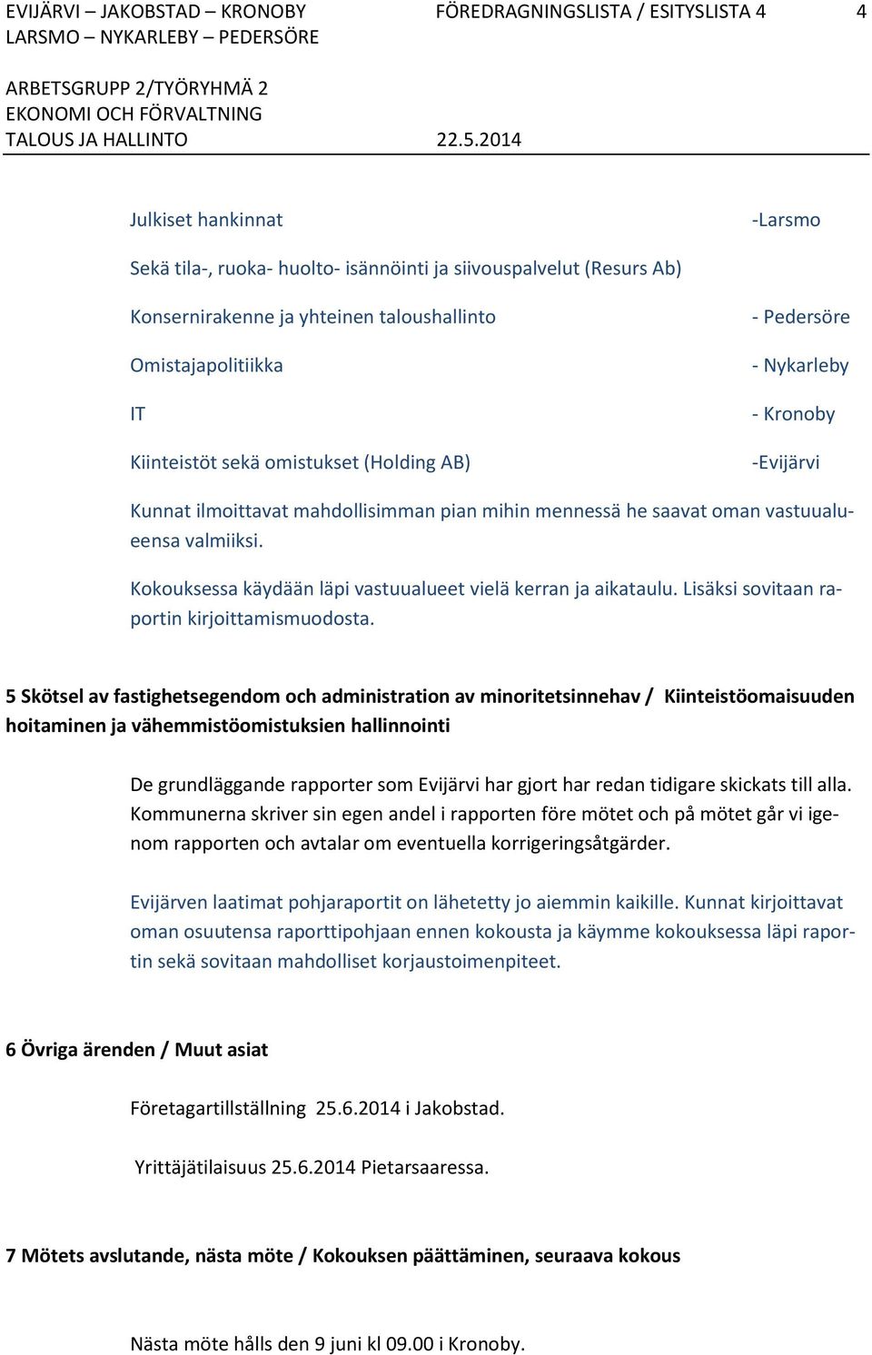 vastuualueensa valmiiksi. Kokouksessa käydään läpi vastuualueet vielä kerran ja aikataulu. Lisäksi sovitaan raportin kirjoittamismuodosta.