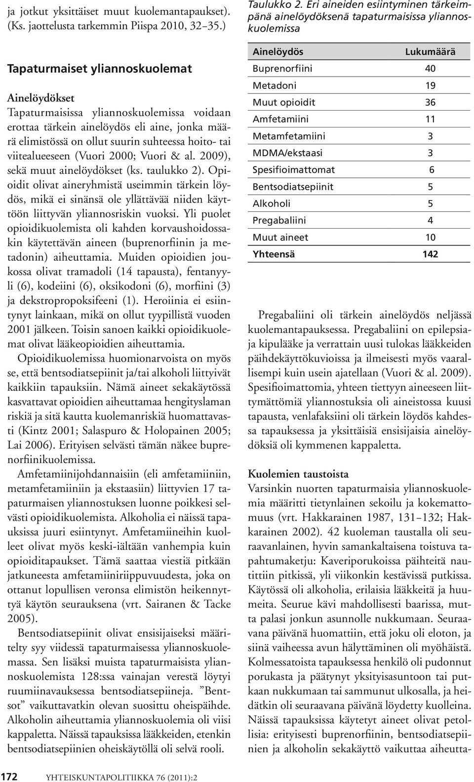 viitealueeseen (Vuori 2000; Vuori & al. 2009), sekä muut ainelöydökset (ks. taulukko 2).