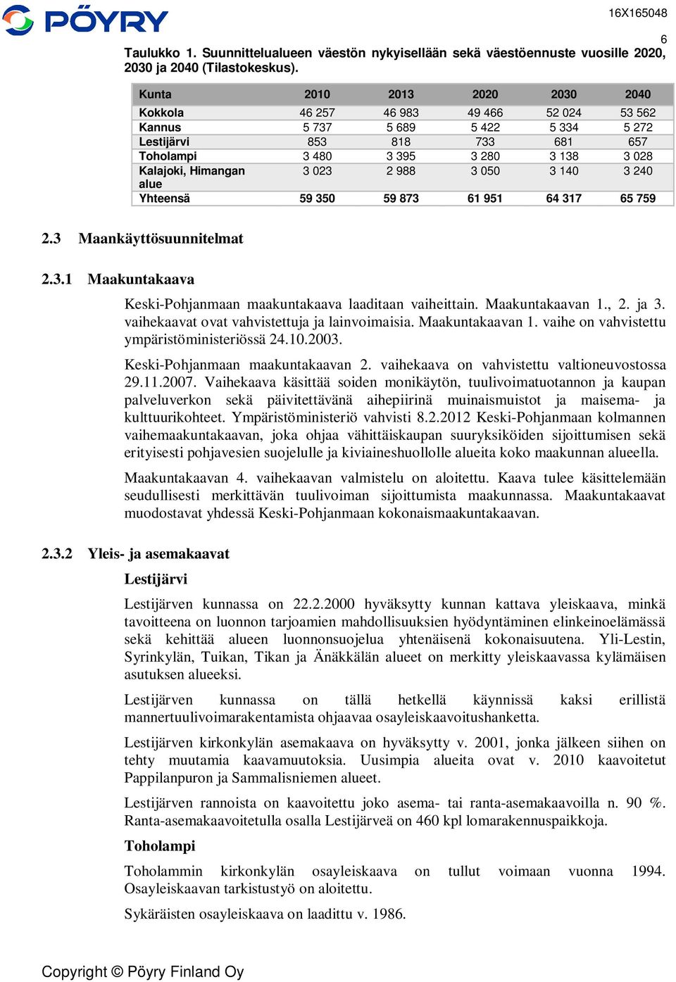 Himangan 3 023 2 988 3 050 3 140 3 240 alue Yhteensä 59 350 59 873 61 951 64 317 65 759 2.3 Maankäyttösuunnitelmat 2.3.1 Maakuntakaava Keski-Pohjanmaan maakuntakaava laaditaan vaiheittain.