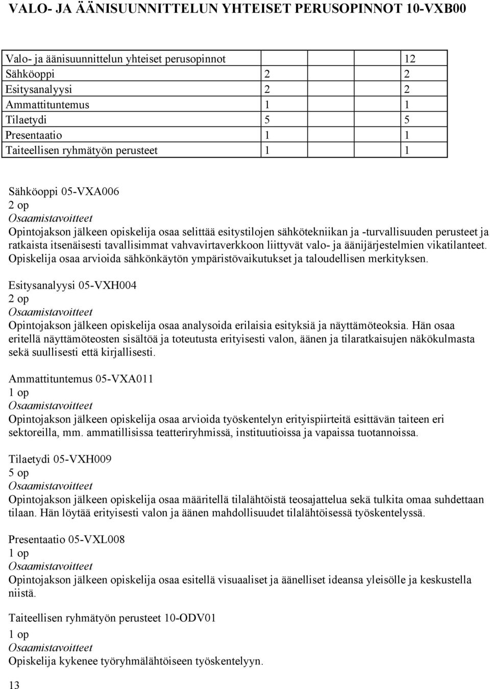 tavallisimmat vahvavirtaverkkoon liittyvät valo- ja äänijärjestelmien vikatilanteet. Opiskelija osaa arvioida sähkönkäytön ympäristövaikutukset ja taloudellisen merkityksen.