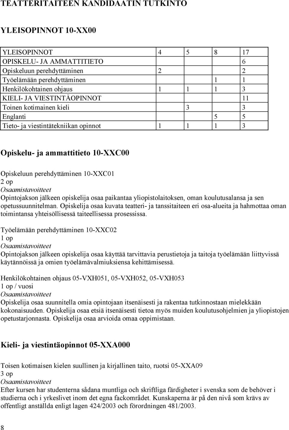 Opintojakson jälkeen opiskelija osaa paikantaa yliopistolaitoksen, oman koulutusalansa ja sen opetussuunnitelman.